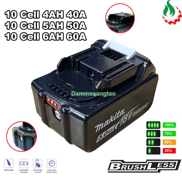 Pin đóng makita 18V 18650 adapter có báo pin (Mẫu 1) (Pin đóng Lishen hoặc tương đương)