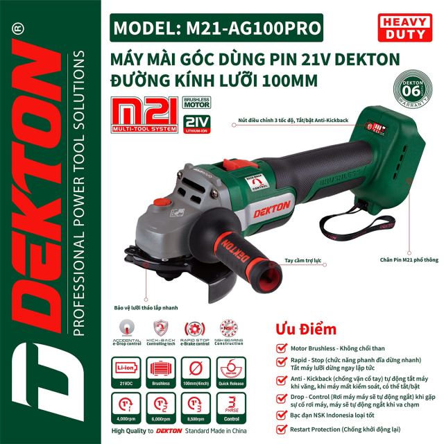 Máy mài góc pin 21V Dekton M21-AG100Pro