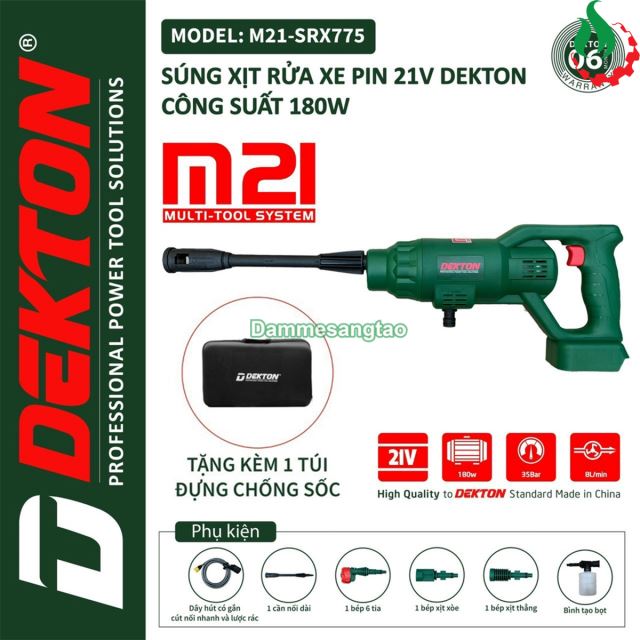 Máy rửa xe pin 21V Dekton M21-SRX775 (Động cơ chổi than)
