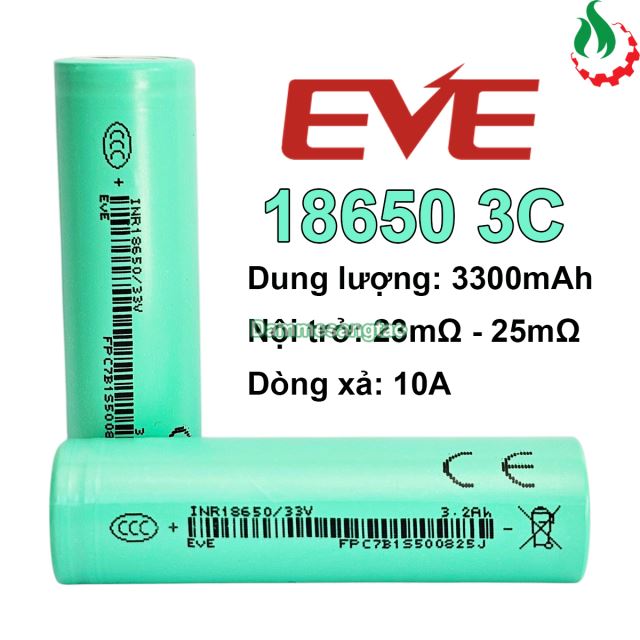 Cell pin 18650 EVE 33V Li-ion 3.7V 3300mah 3C - Xả 10A