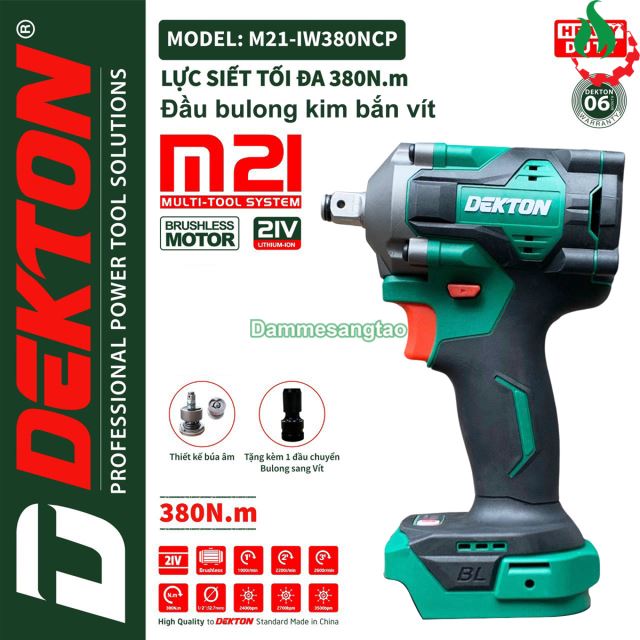 Máy siết bulong pin 21V Dekton M21-IW380Plus 380Nm