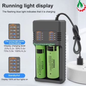 Sạc pin đa năng 2 khe MS-282AX Li-ion 3.7V 26650 21700 18650 18500 16340 14500