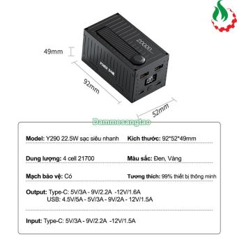 Box sạc dự phòng Container 4 cell 21700 (Y290) Sạc nhanh 22.5W
