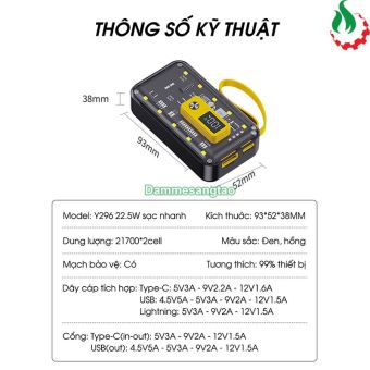Box sạc dự phòng trong suốt 2 cell 21700 (Y296) Sạc nhanh 22.5W