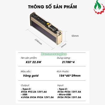 Box sạc dự phòng trong suốt 4 cell 21700 (K37-Dẹp) sạc nhanh 22.5W