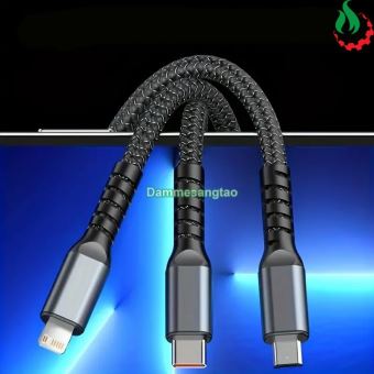 Dây Cáp Sạc Nhanh 3in1 100W Bằng Dây Dù Và Hợp Kim Nhôm (3 Đầu - USB)