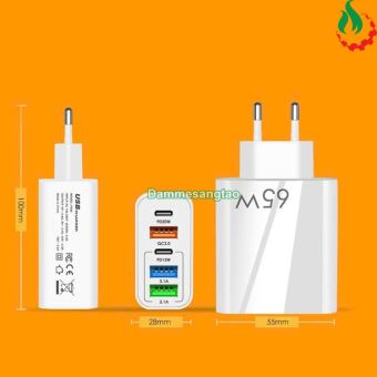 Củ sạc nhanh 65W 5in1 Fast Charger ( 3 USB + 2 Type C)