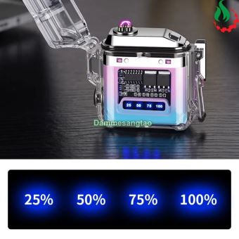 Bật lửa Plasma kiêm đèn LED 3 chế độ sáng (Vỏ trong suốt chống nước)
