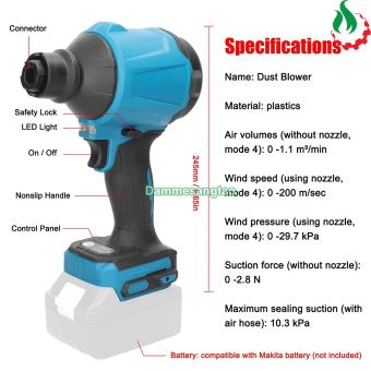 Máy thổi bụi bơm hơi kiêm hút chân không pin 18V chân pin Makita