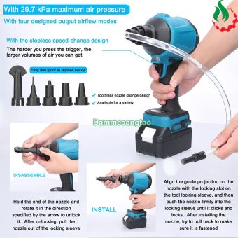 Máy thổi bụi bơm hơi kiêm hút chân không pin 18V chân pin Makita