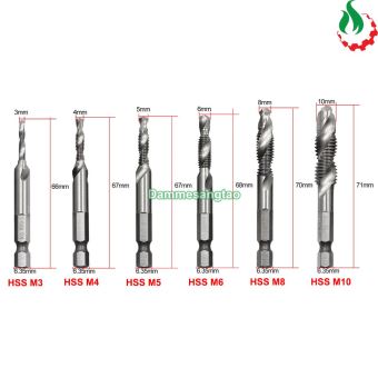 Mũi khoan taro chuôi lục giác thép HSS 4341 (Bộ 6 mũi)