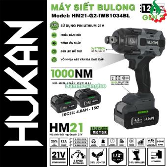 Máy siết bulong pin 21V Hukan HM21-G2-IWB1034BL 1000Nm (Không chổi than)