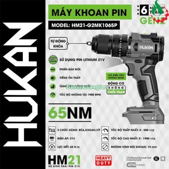 Máy khoan pin 21V Hukan HM21-G2MK1065P 65Nm (Không chổi than)