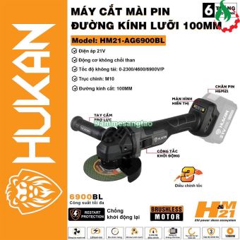 Máy mài góc pin 21V Hukan HM21-AG6900BL (3 cấp tốc độ)