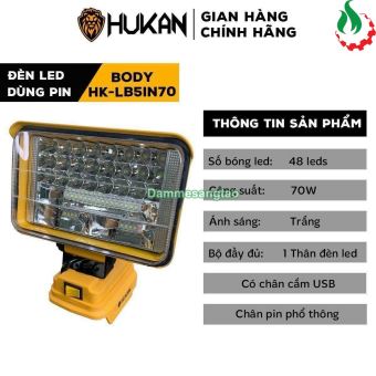 Đèn led HUKAN 21V siêu sáng chân pin makita (Không pin)