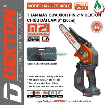 Máy cưa xích pin 21V Dekton M21-CS08BLC Lam xích 8inch (20cm)