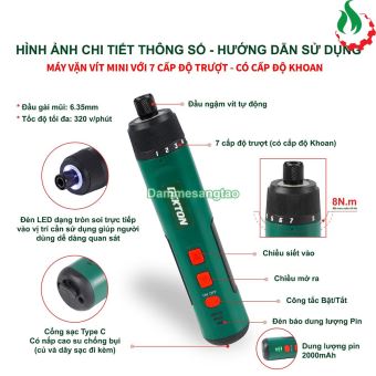 Máy vặn vít cấp trượt mini pin 4V Dekton DK-VT08N 8Nm