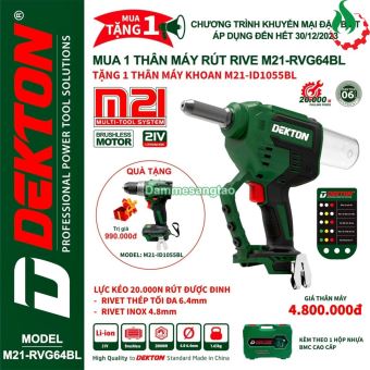 Máy rút Rivet pin 21V Dekton M21-RVG64BL