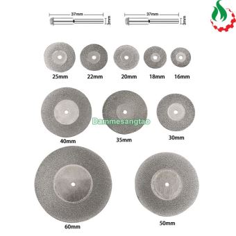 Đĩa cắt kim cương mini lỗ vít 3mm (Bộ 10 đĩa 16-60mm + 2 thanh)