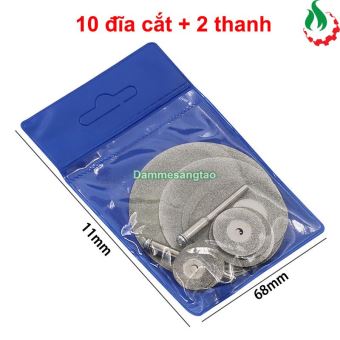 Đĩa cắt kim cương mini lỗ vít 3mm (Bộ 10 đĩa 16-60mm + 2 thanh)