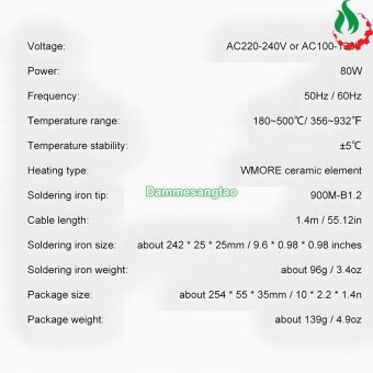 Mỏ hàn chì điều chỉnh nhiệt độ 908S 220V 80W