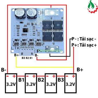 Mạch 4S 500A 12V bảo vệ pin sắt Li-Fe 3.2V (Mạch đề xe máy - Có dây)