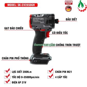 Máy bắn vít pin 21V STARKER SK-CV2850GR không chổi than 280N.m