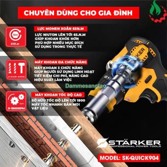 Máy khoan pin 16.8V STARKER SK-904QUICK (2in1) không chổi than 60N.m
