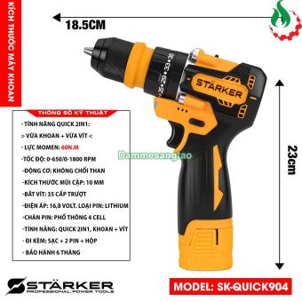 Máy khoan pin 16.8V STARKER SK-904QUICK (2in1) không chổi than 60N.m