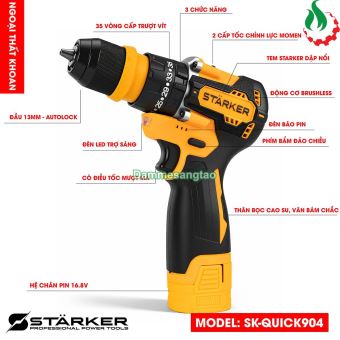 Máy khoan pin 16.8V STARKER SK-904QUICK (2in1) không chổi than 60N.m