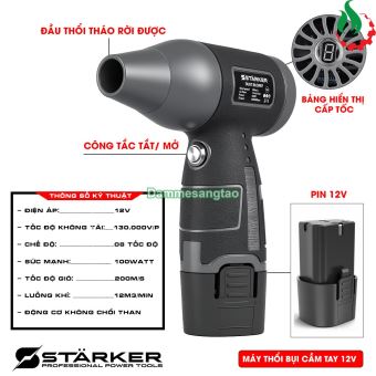 Máy thổi phản lực STARKER 12V không chổi than 8 cấp độ