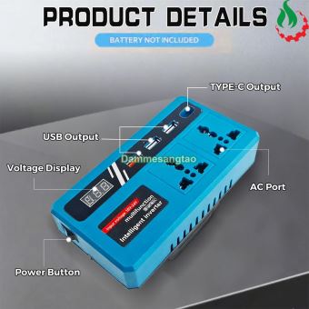 Đế chuyển pin 18V-21V sang 220V và USB sạc nhanh PD25W (Chân pin Makita, DeWalt, Milwaukee)