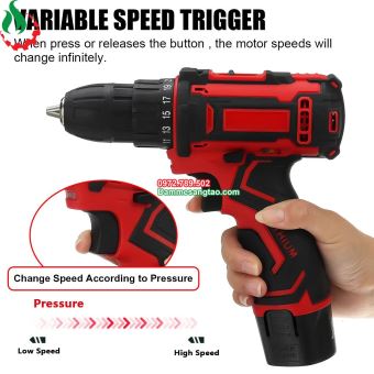 Máy khoan pin 12V 2 cấp tốc độ có đèn báo pin