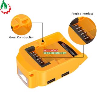 Đế chuyển pin Dewalt 18V cổng sạc điện thoại và DC 12V
