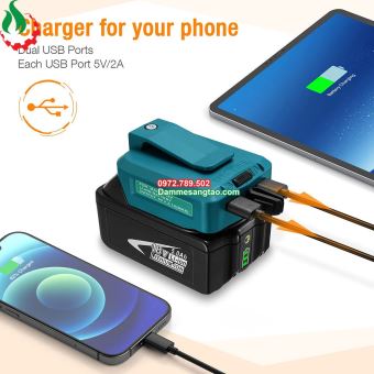 Đế chuyển pin makita 18V sang Usb 5V sạc điện thoại có đèn led