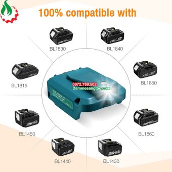 Đế chuyển pin makita 18V sang Usb 5V sạc điện thoại có đèn led