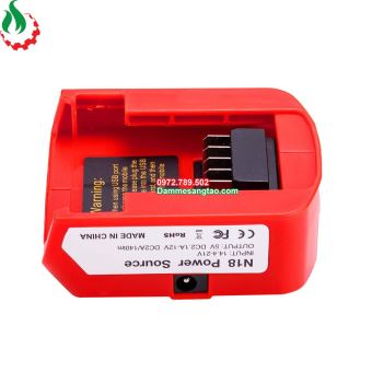Đế chuyển pin mil 18V cổng sạc điện thoại và DC 12V