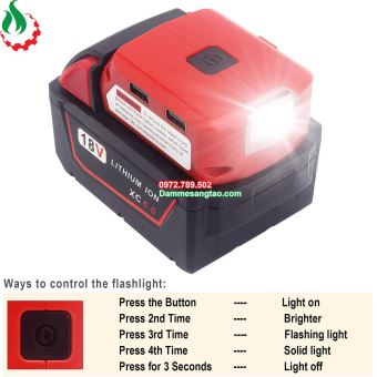 Đế chuyển pin mil 18V cổng sạc điện thoại và DC 12V