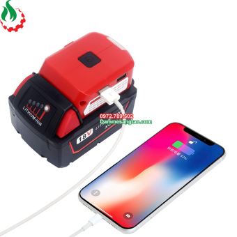 Đế chuyển pin mil 18V cổng sạc điện thoại và DC 12V