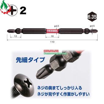 Mũi vít 4 cạnh côn 2 đầu Vessel