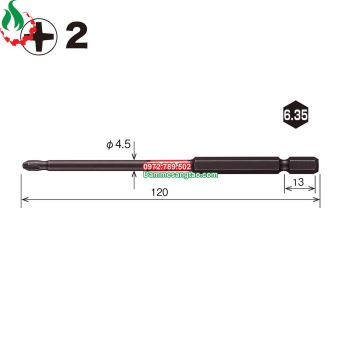 Mũi vít 4 cạnh mạ đen chuôi lục giác vessel