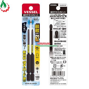 Mũi vít 4 cạnh mạ đen chuôi lục giác vessel