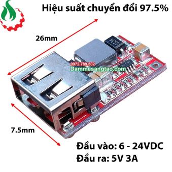 Mạch hạ áp đầu vào 6V 24V đầu ra 5V 3A sạc điện thoại