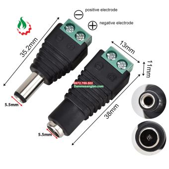 Jack DC đầu vào cổng domino 2P chuẩn 5.5mm x 2.1mm