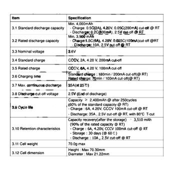 Cell pin 21700 Samsung 40T 4000mah-35A (Li-ion 3.7V)