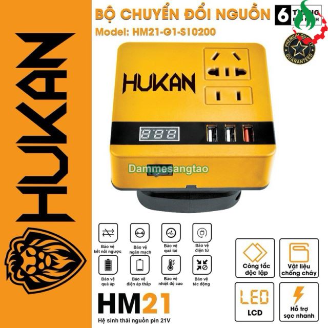Bộ Chuyển Đổi Nguồn 18-21VDC Sang 220VAC Hukan HM21-G1-SI0200 Chân Pin Phổ Thông