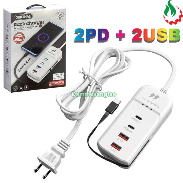 Bộ sạc nhanh đa năng 5in1 66W (2-USB 2-PD 1-Type C)