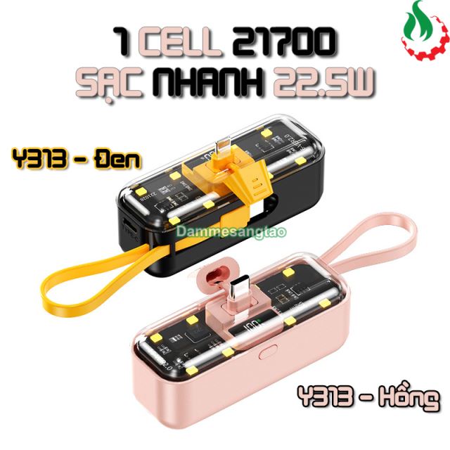 Box sạc dự phòng 1 cell 21700 (Y313) sạc nhanh 22.5W (Box không pin)