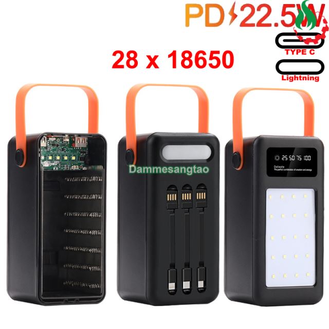 Box sạc dự phòng 28 cell 18650 sạc nhanh 22.5W (kèm 3 dây sạc)