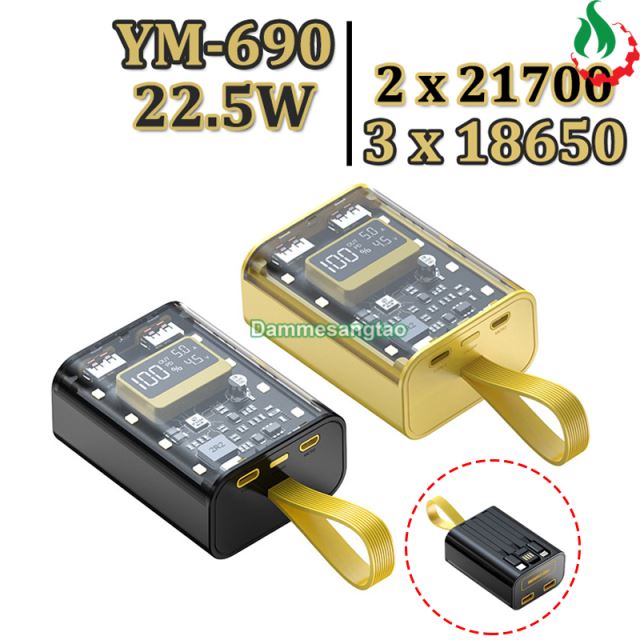 Box sạc dự phòng 3 cell 18650 (YM-690) sạc nhanh 22.5W